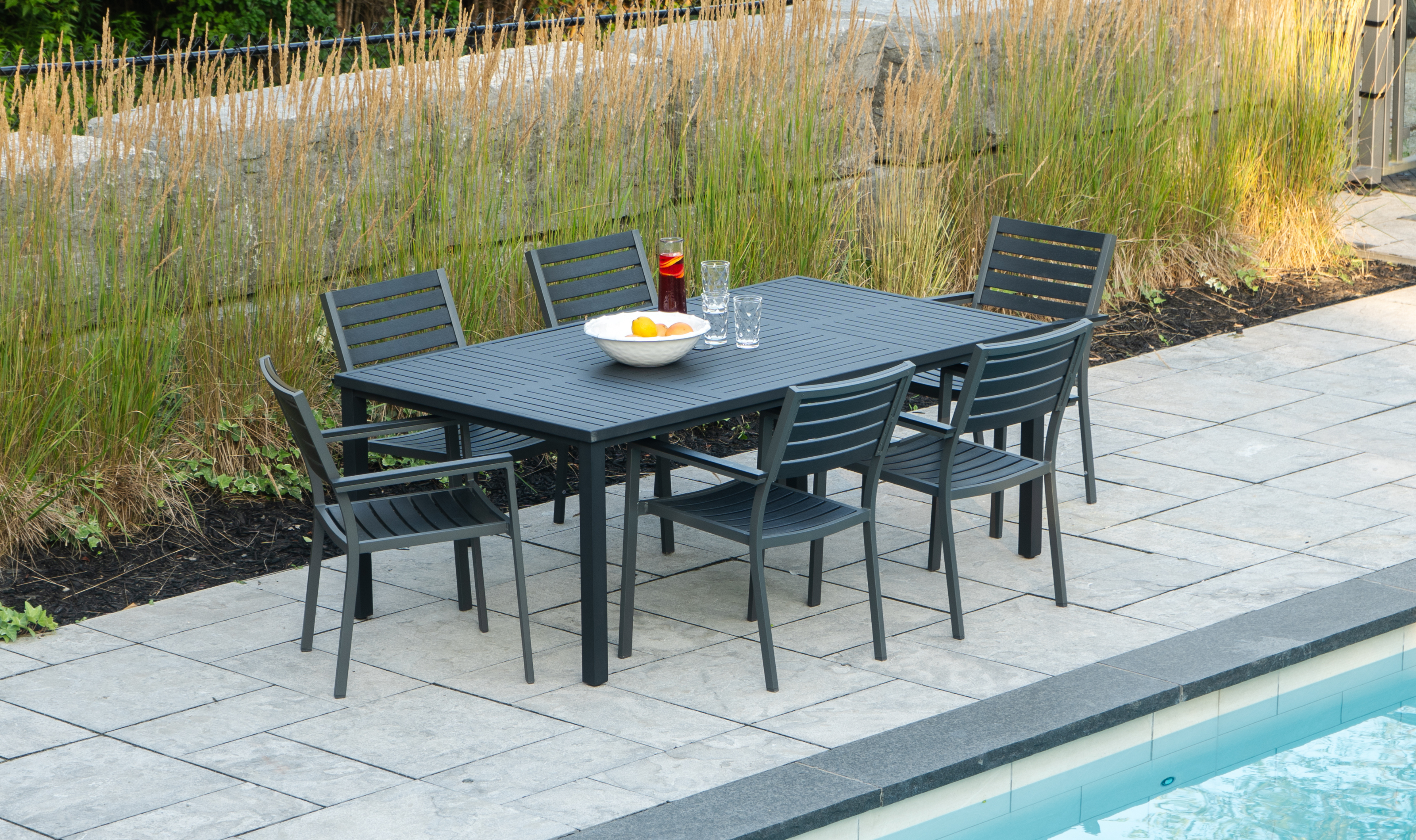 mesa outdoor dining furniture set on rooftop balcony