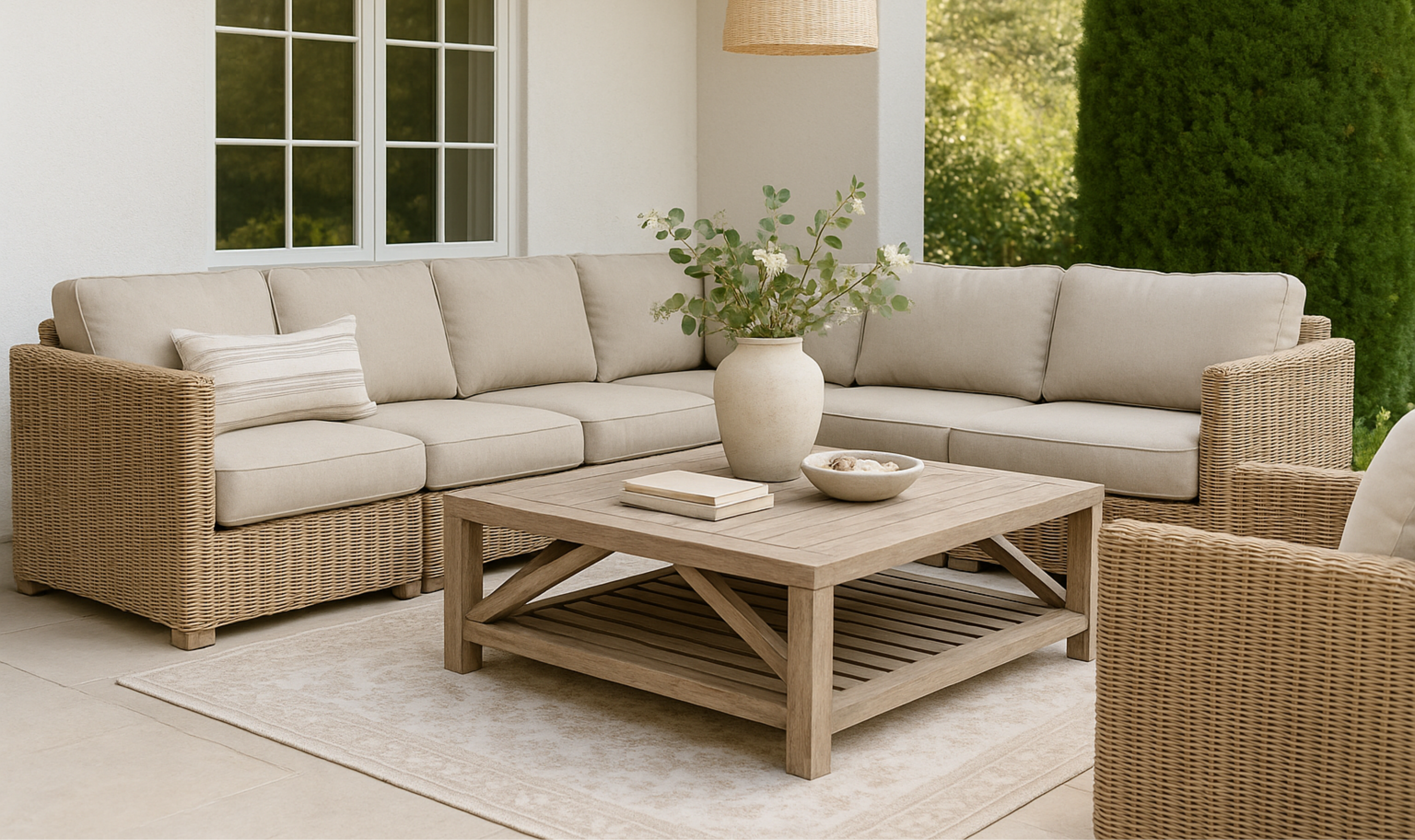 veranda driftwood weave sofa overlooking water