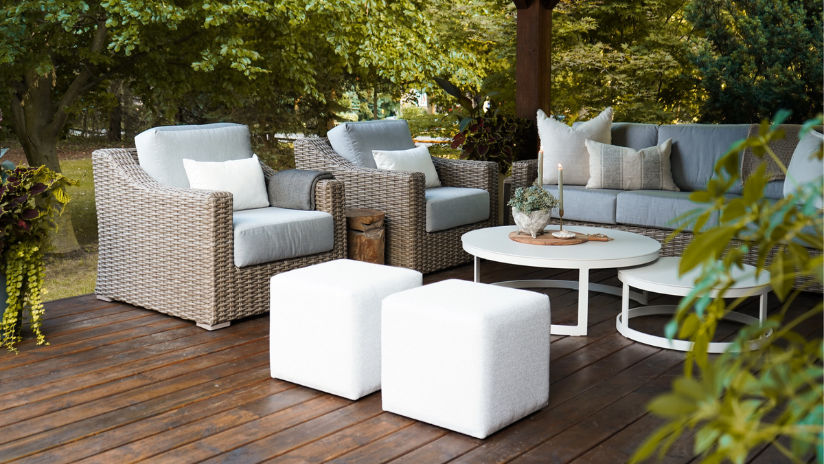driftwood coloured modern synthetic wove outdoor sofa