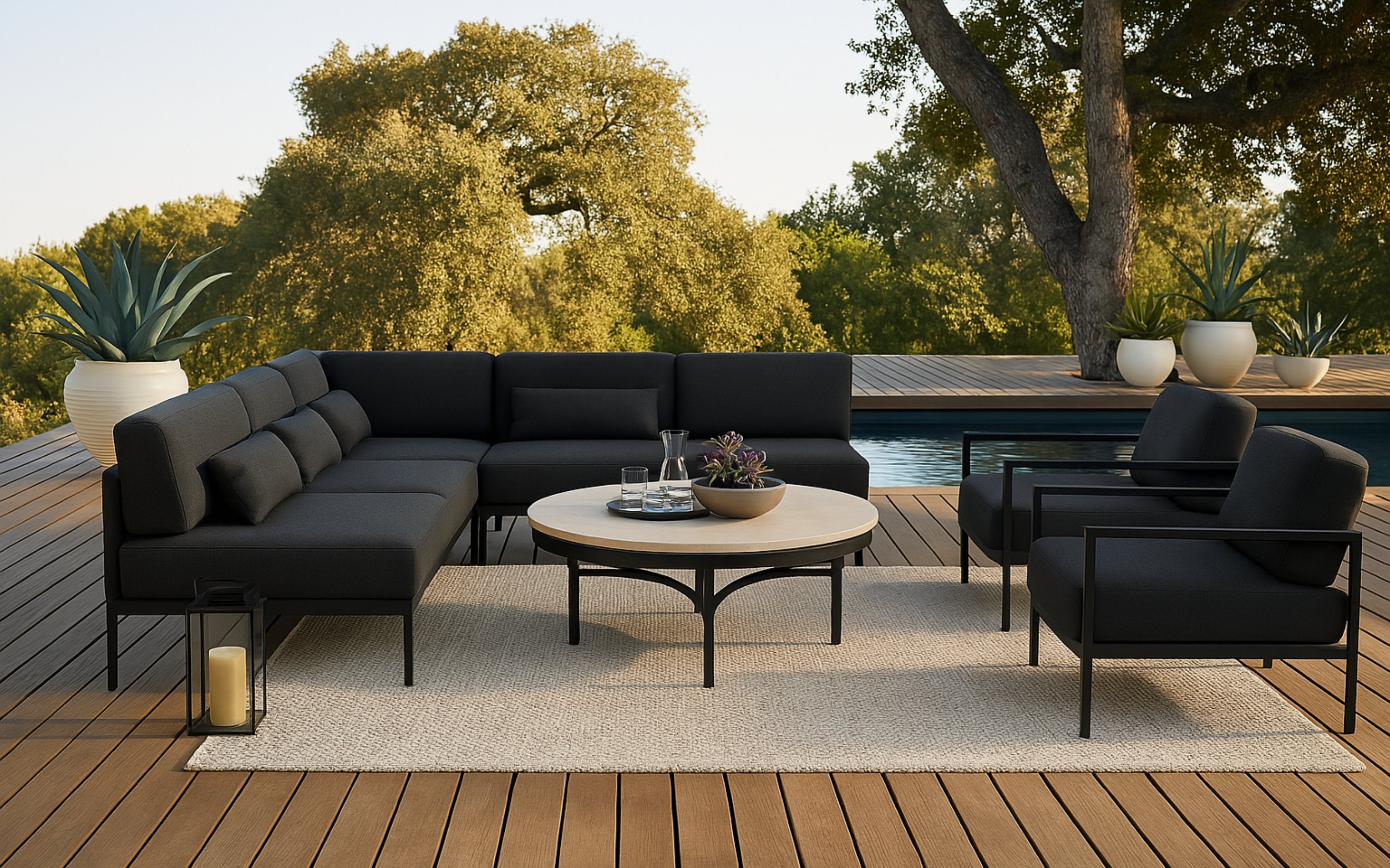 contemporary danish style outdoor dining set with teak and round tubular aluminum frame