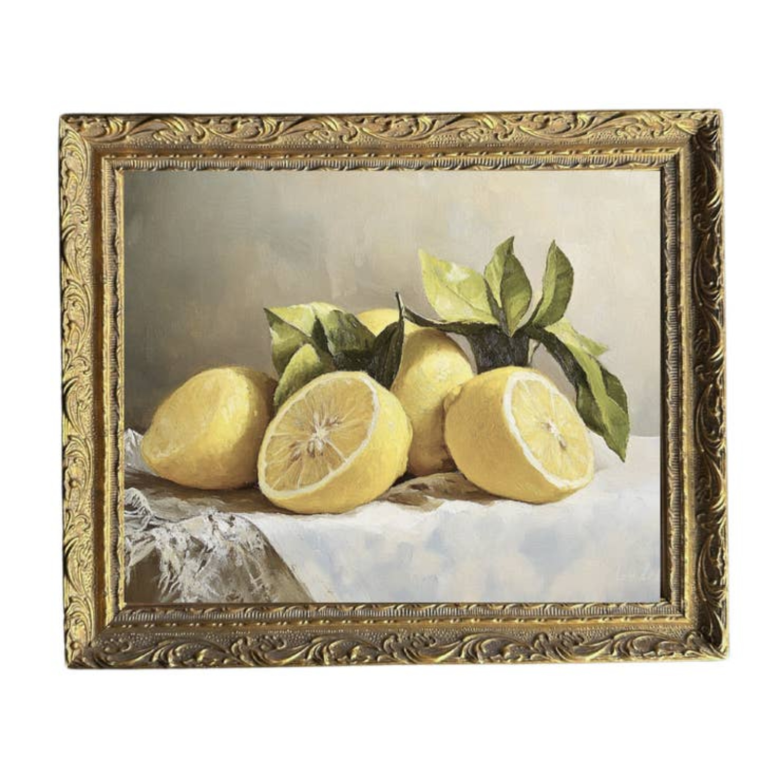 Still Life Soft Citrus French Brass Framed Wall Art