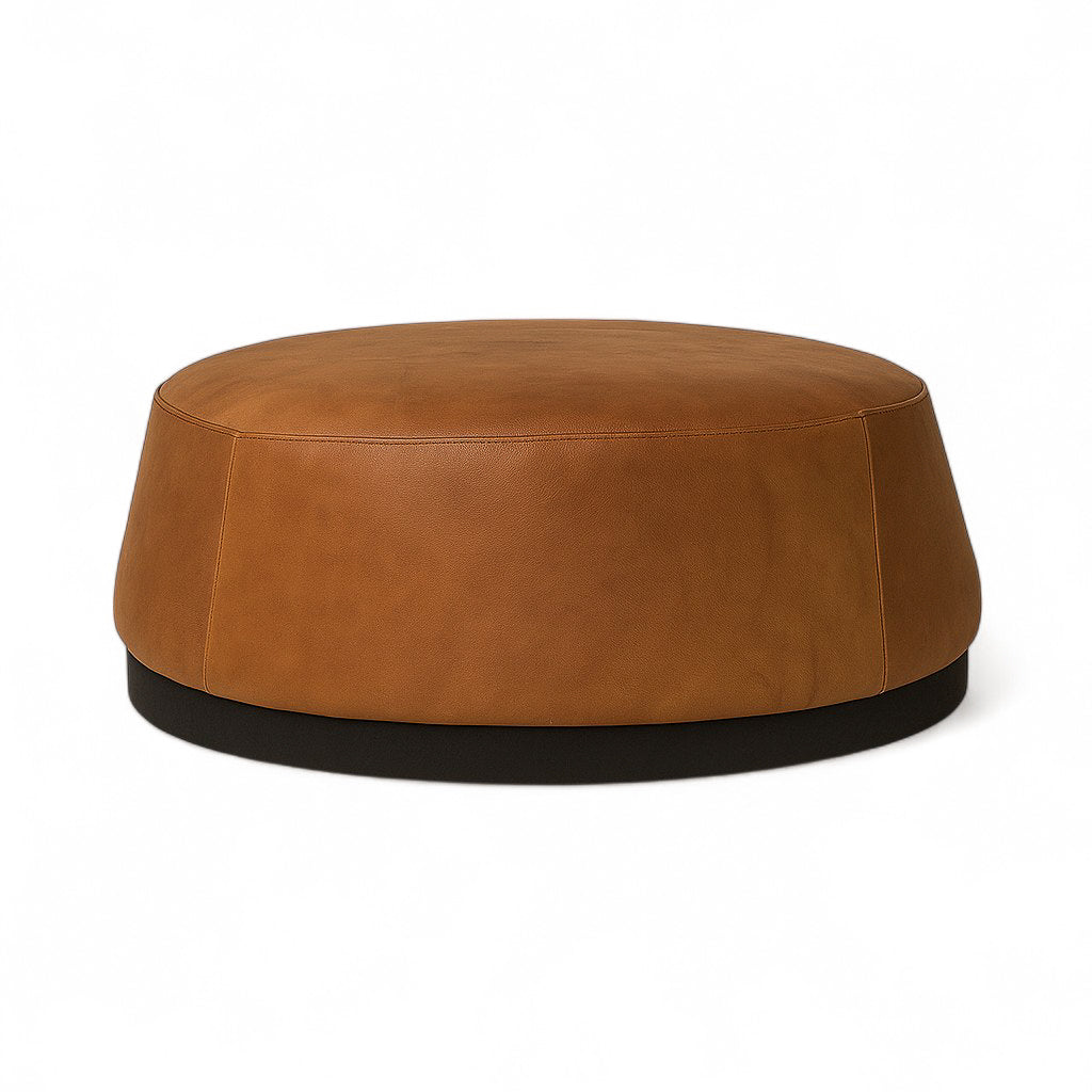 Pop Cognac Leather Round Ottomans