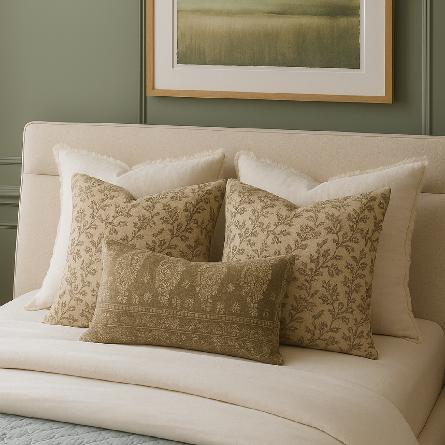 Embroidered Sage Toss Pillow