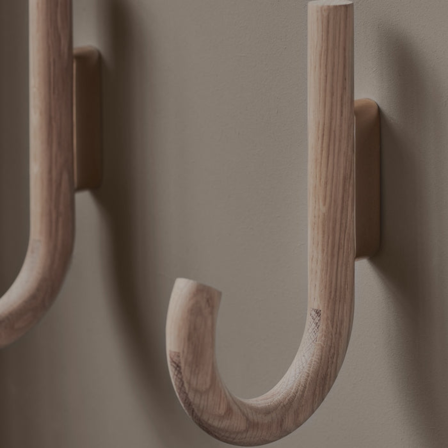 J Curve Oak Brass Wall Hook