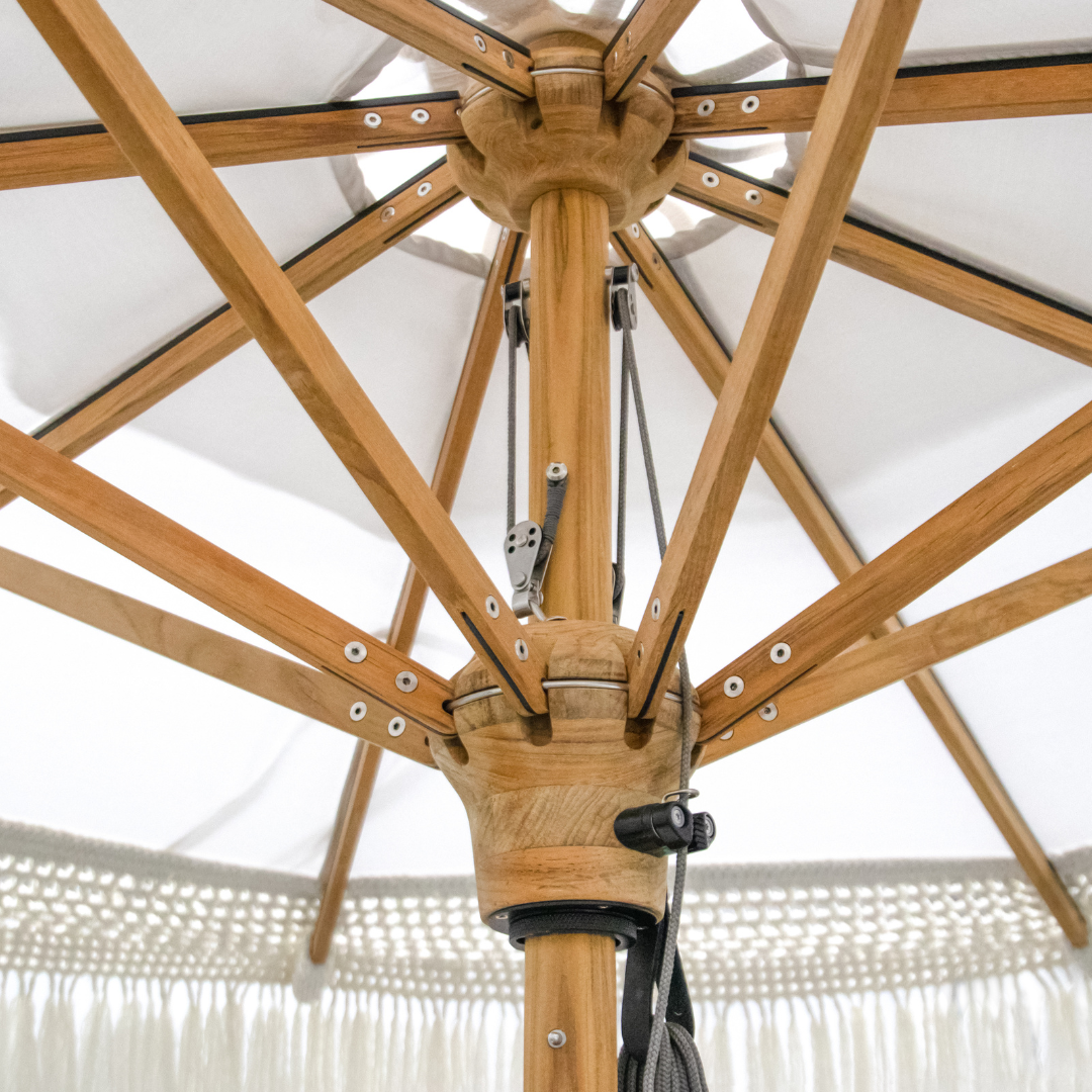 10' Island Fringe Teak Umbrella - White