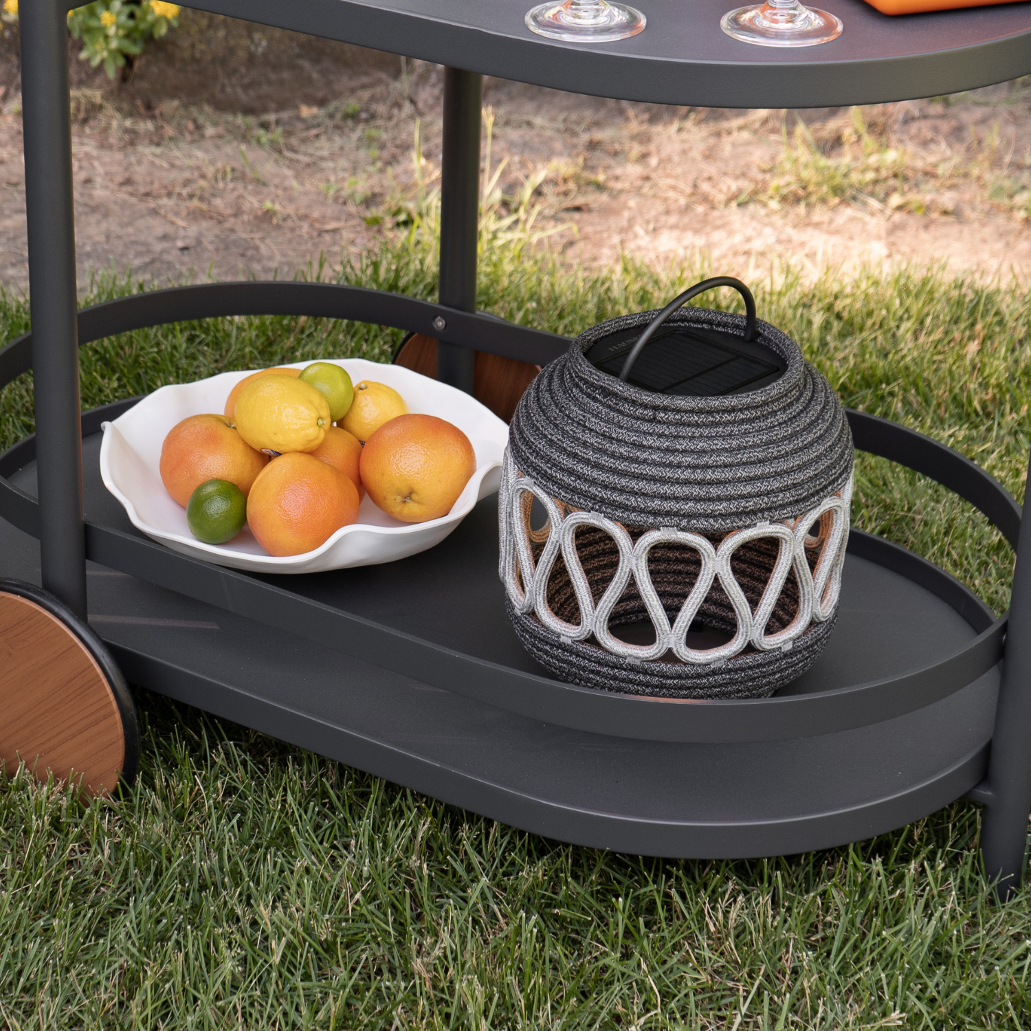 Woven Charcoal Outdoor Solar Lantern