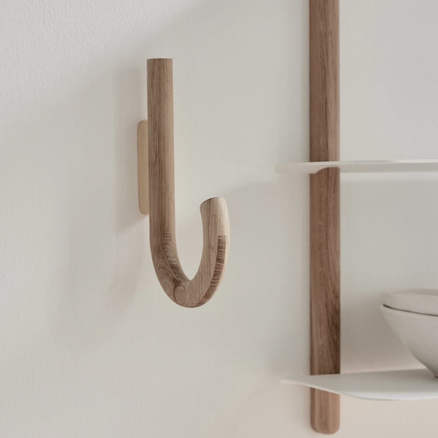 J Curve Oak Brass Wall Hook