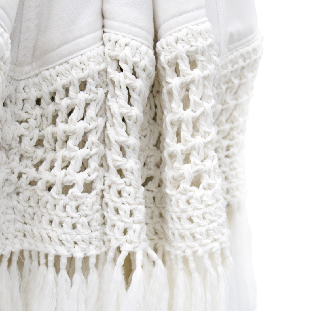 10' Island Fringe Teak Umbrella - White