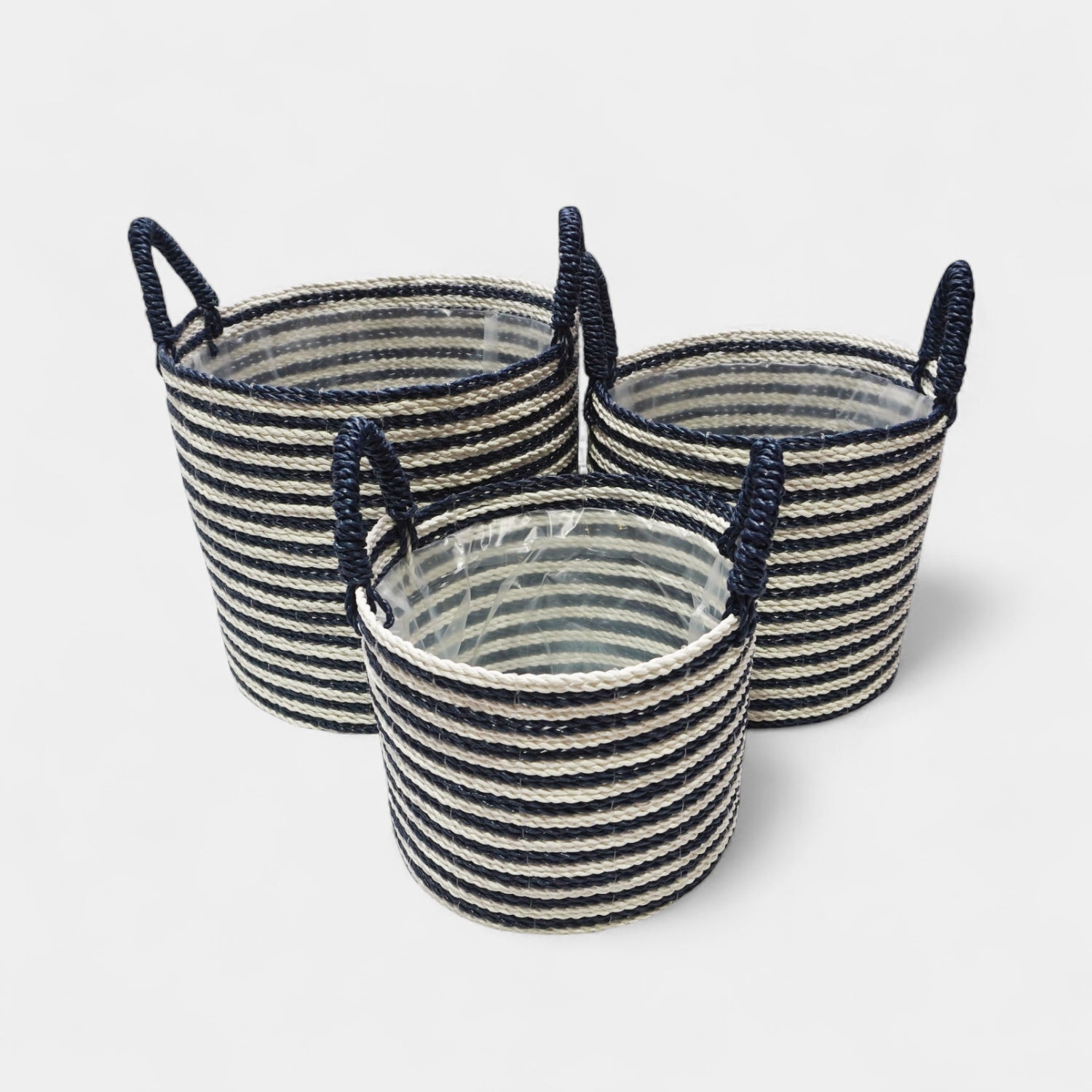 Pinstripe Storage Basket w/ Handles - Blue/White