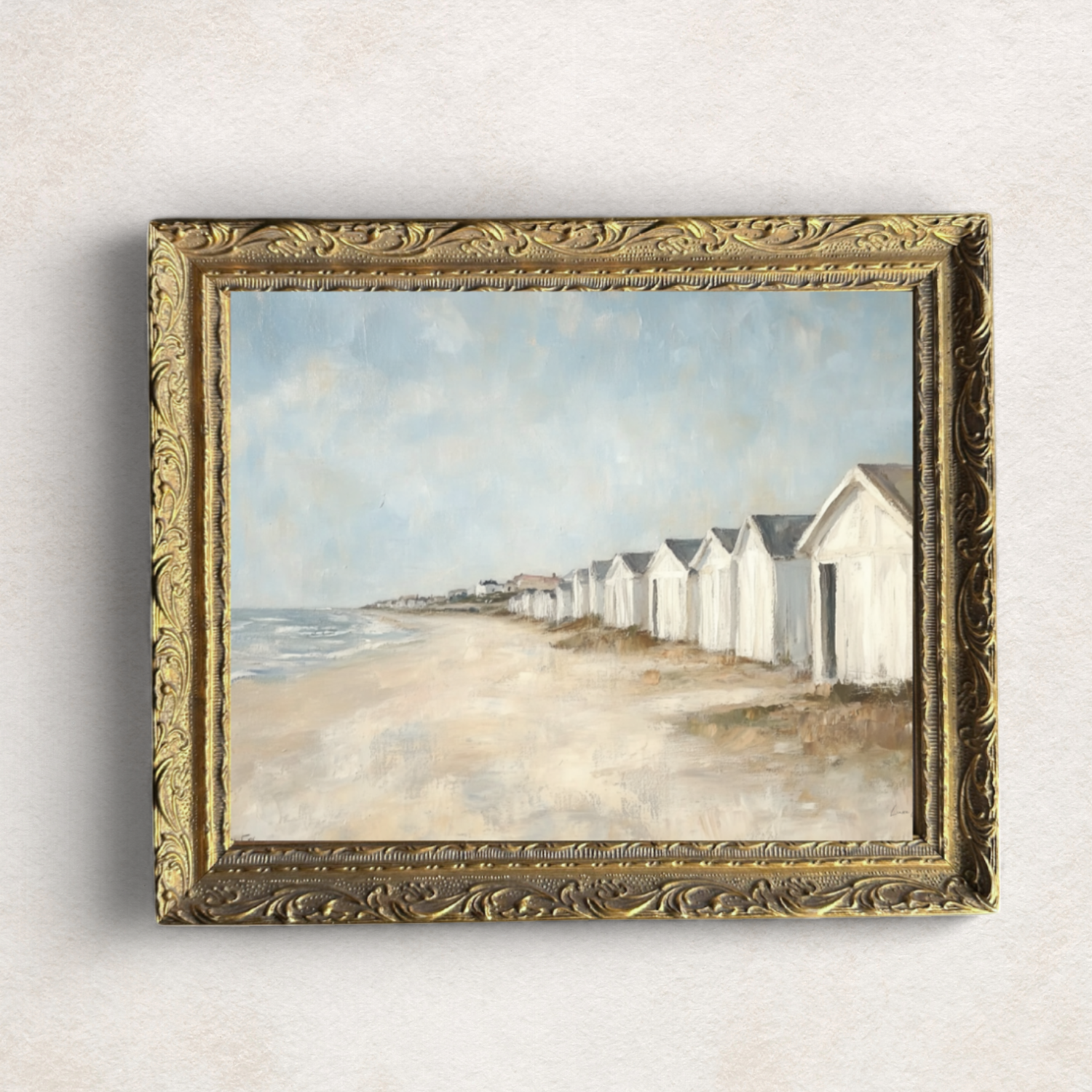 Vintage Oceanfront French Brass Framed Art