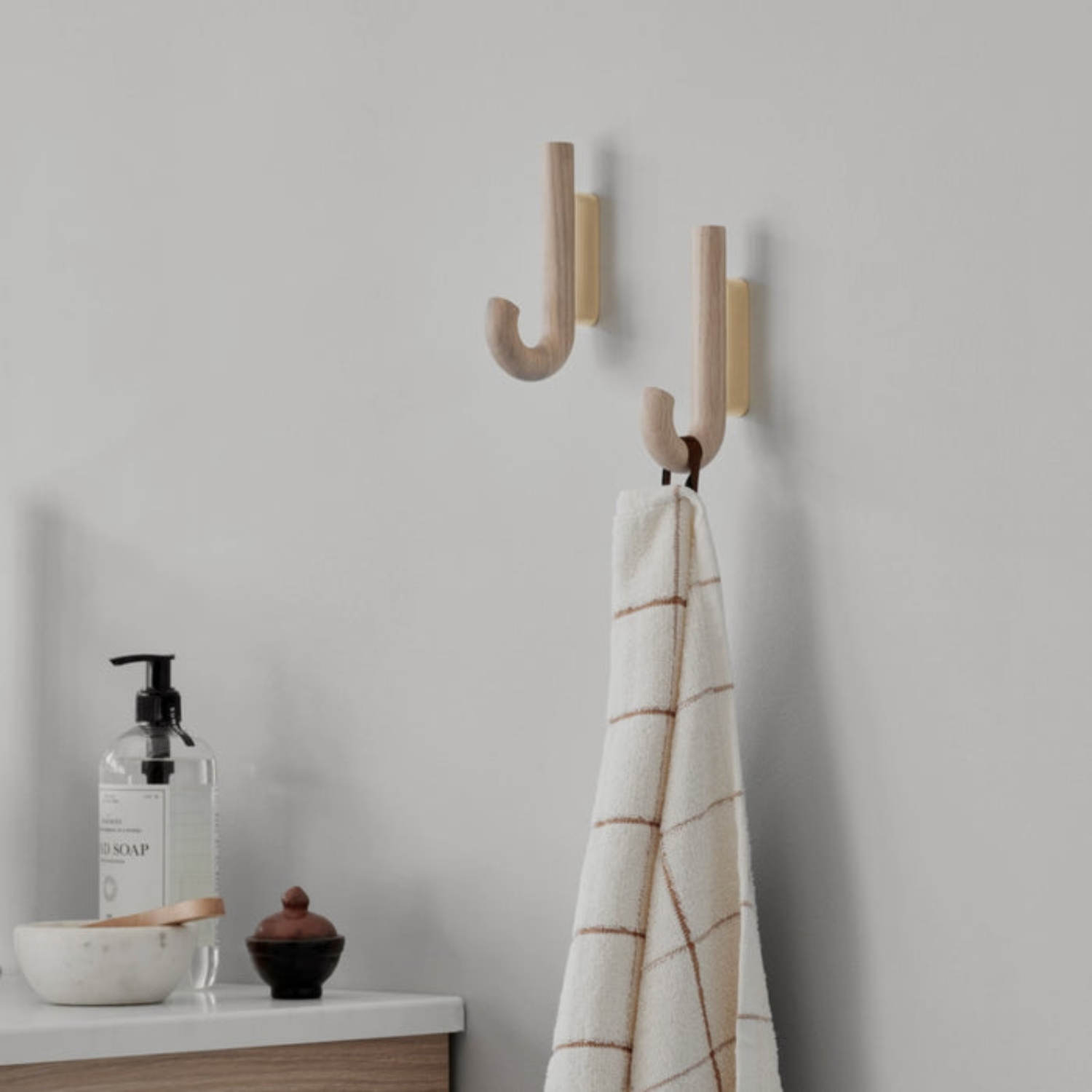 J Curve Oak Brass Wall Hook