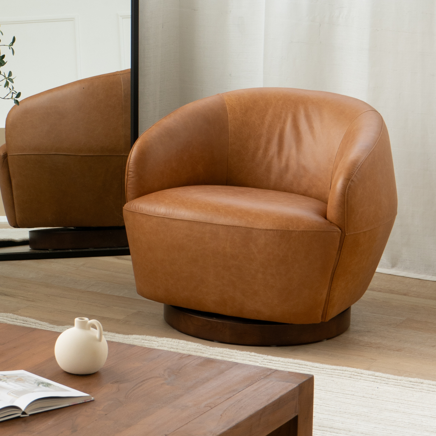 Pod Leather Swivel Lounge Chair