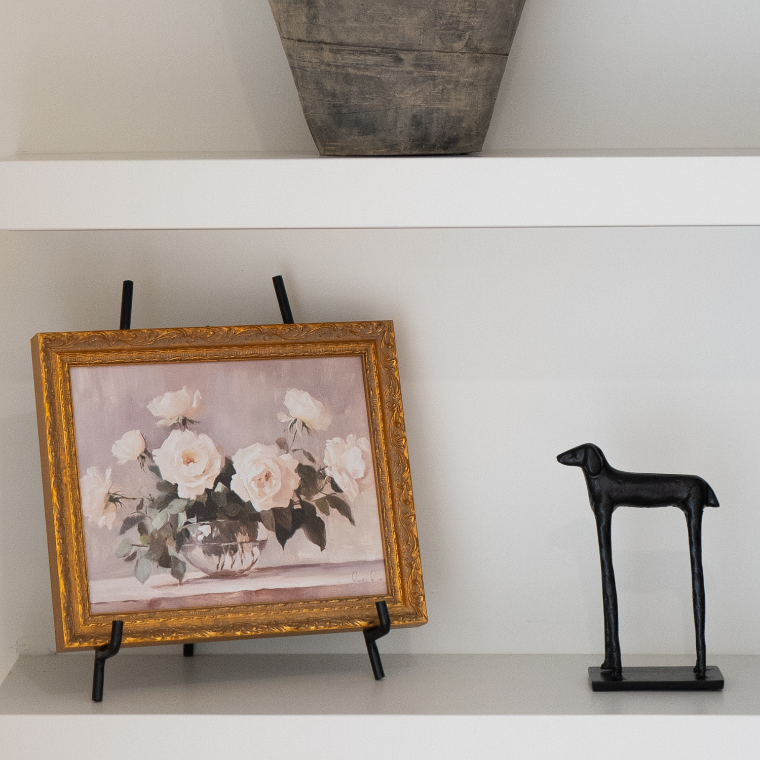 Still Life Whispers of White Roses Brass Framed Wall Art