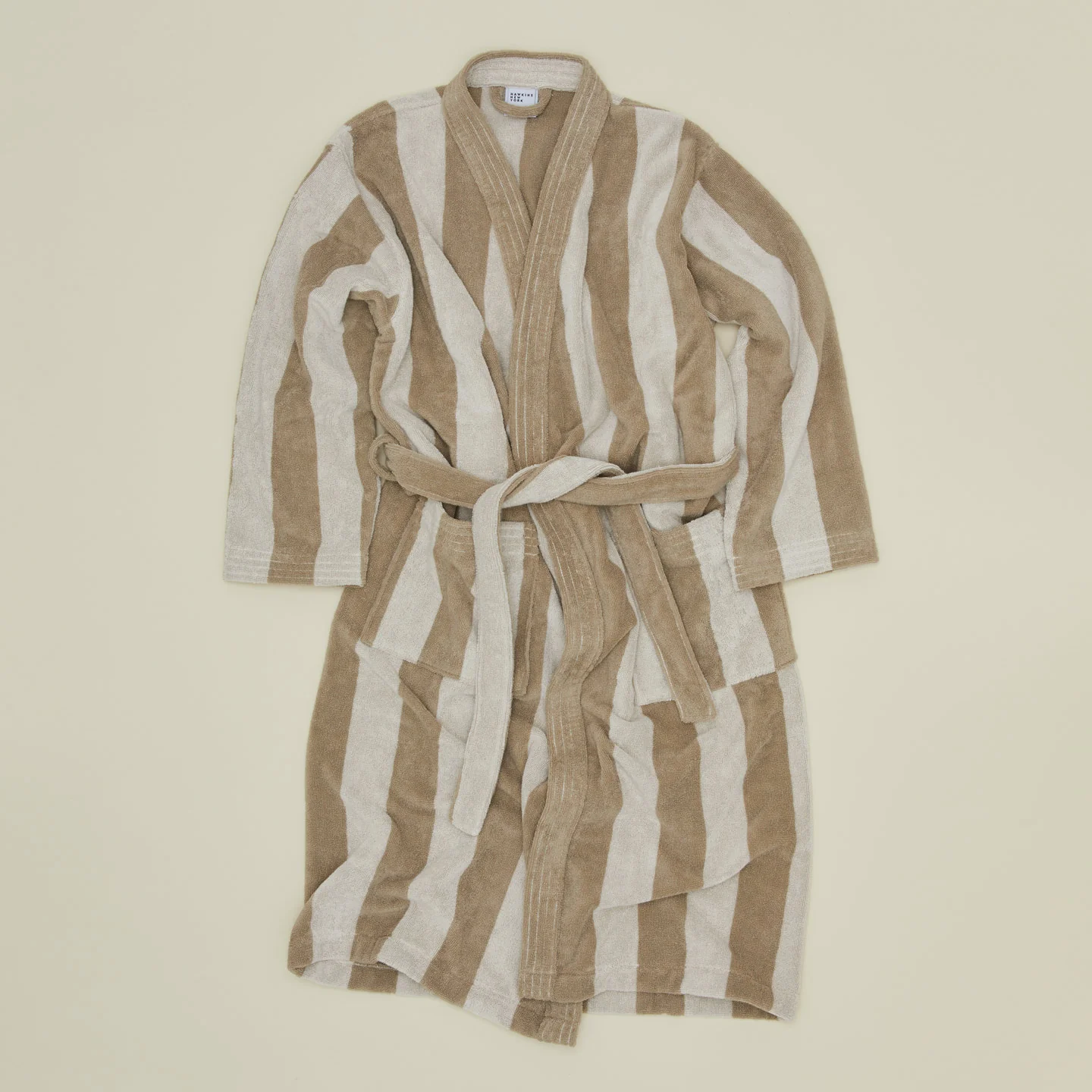 Sorrento Striped Terry Cotton Bath Robe - Ivory/Flax