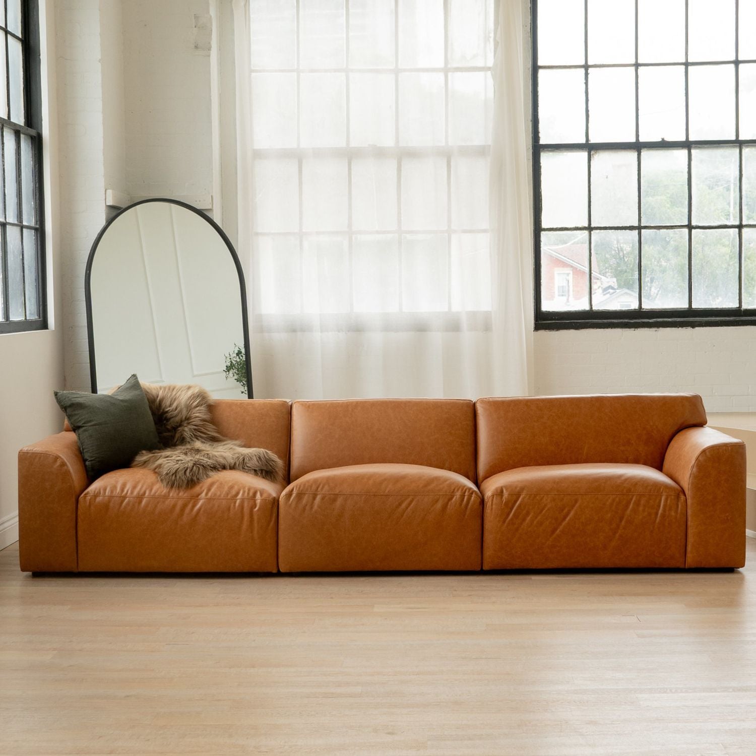 Aspen Distressed Cognac Leather 3 Seater Sofa