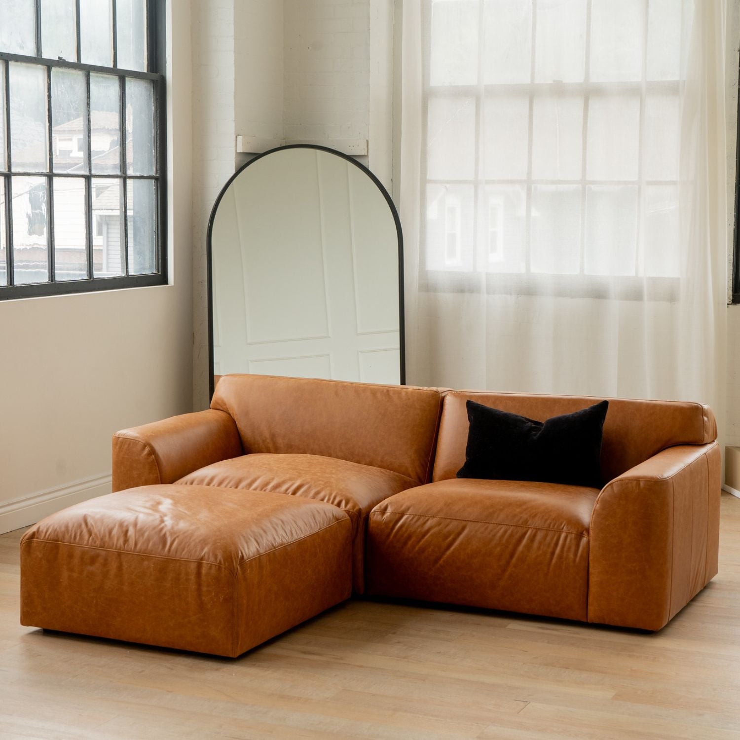 Aspen Distressed Cognac Leather Ottoman