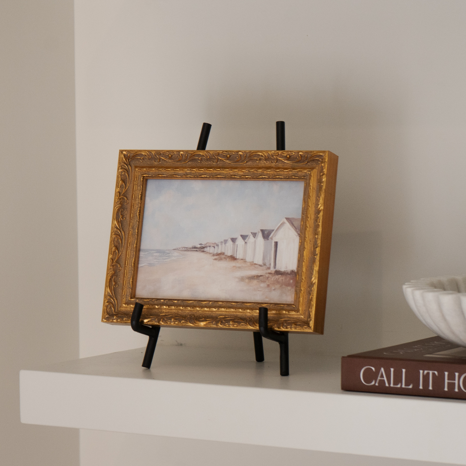 Vintage Oceanfront French Brass Framed Art