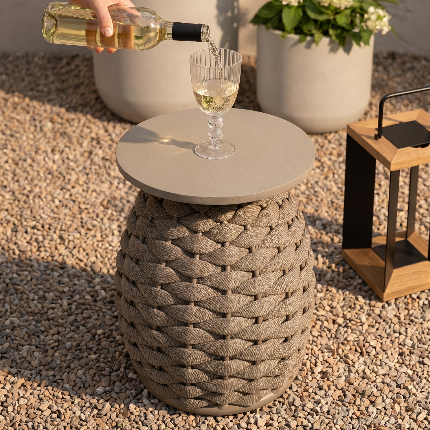 Brimley 16" Rope Side Table - Tan Biscuit