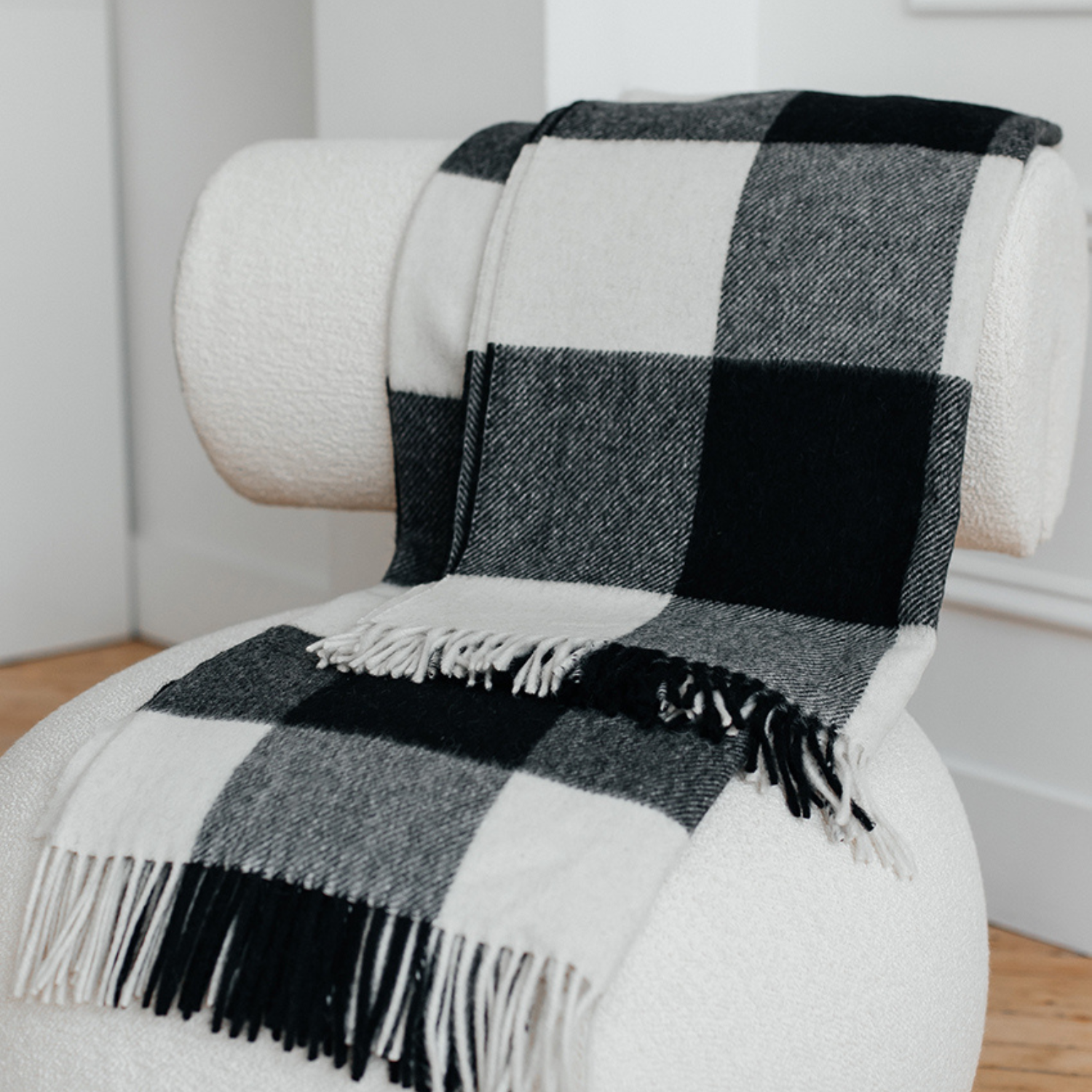 Buffalo Check Black/Ivory Alpaca Wool Throw