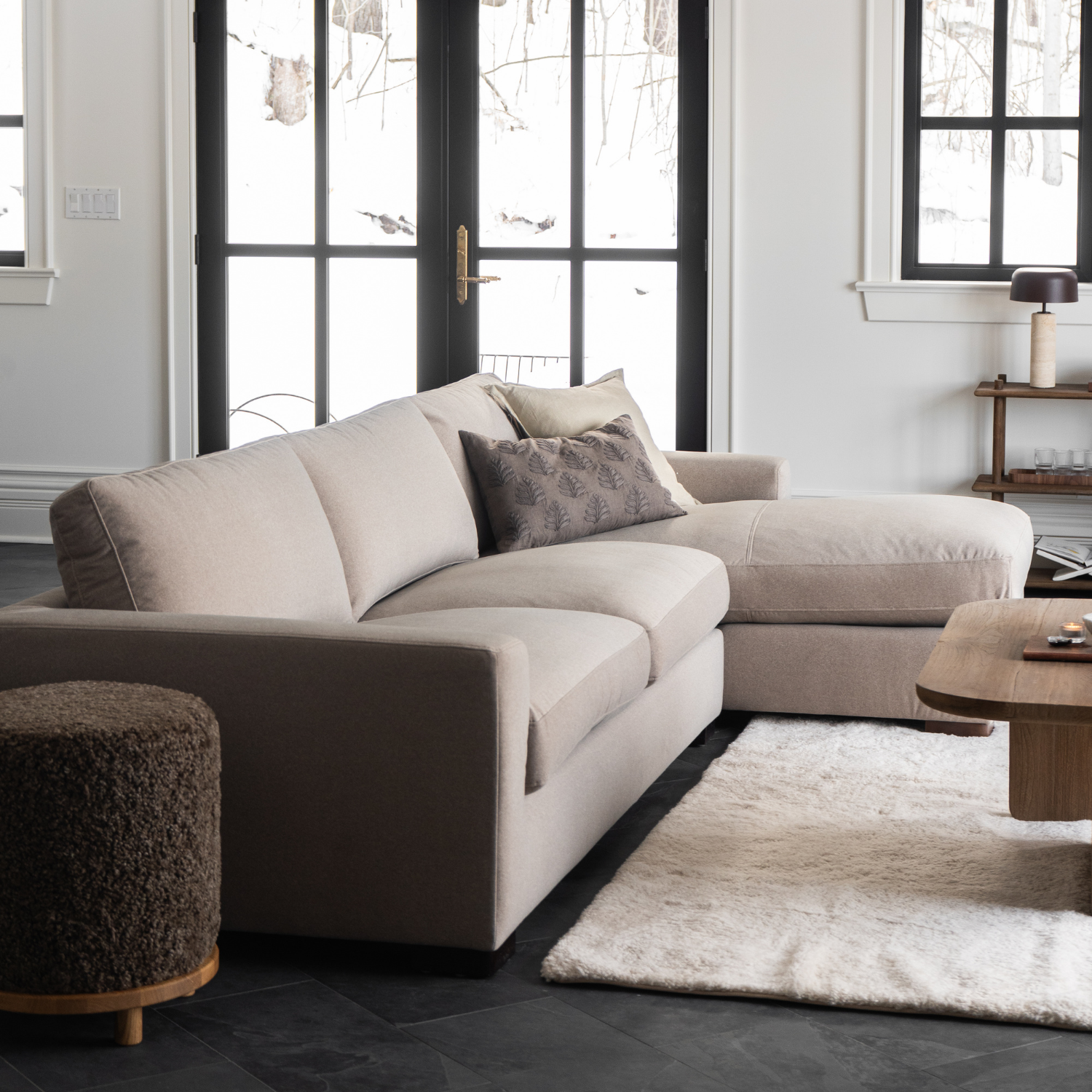 Charlestown 124" Chaise Sectional - Sand Matte Velvet