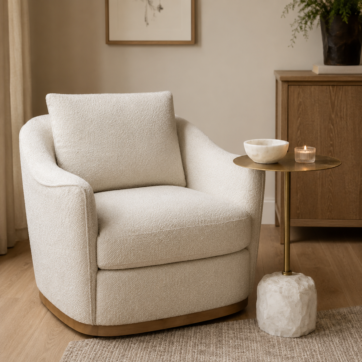 Camrose Swivel Lounge Chair - Tasmin Linen