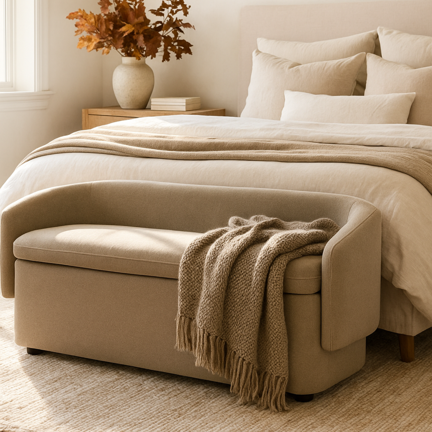 Capri Storage Bench - Sand Matte Velvet