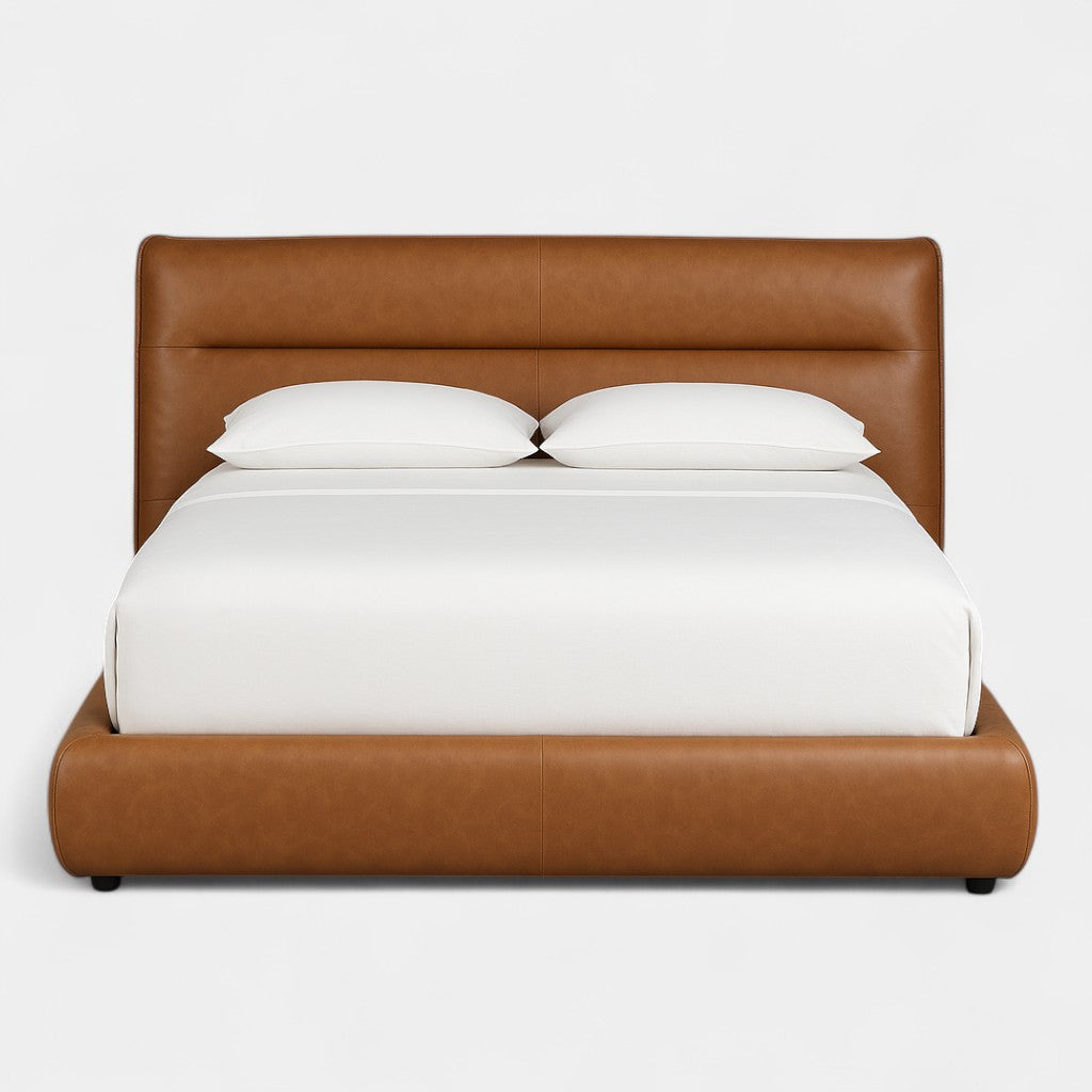 Carlaw Platform Bed - Distressed Cognac Leather