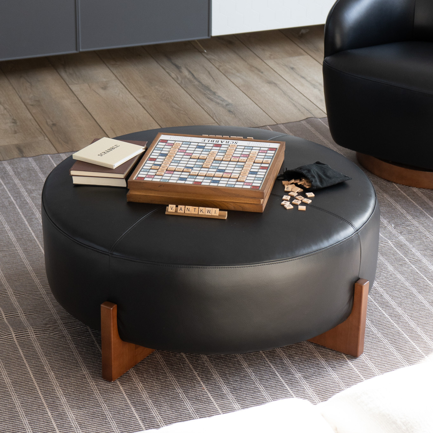 Carmen Ottoman - Onyx Black Leather