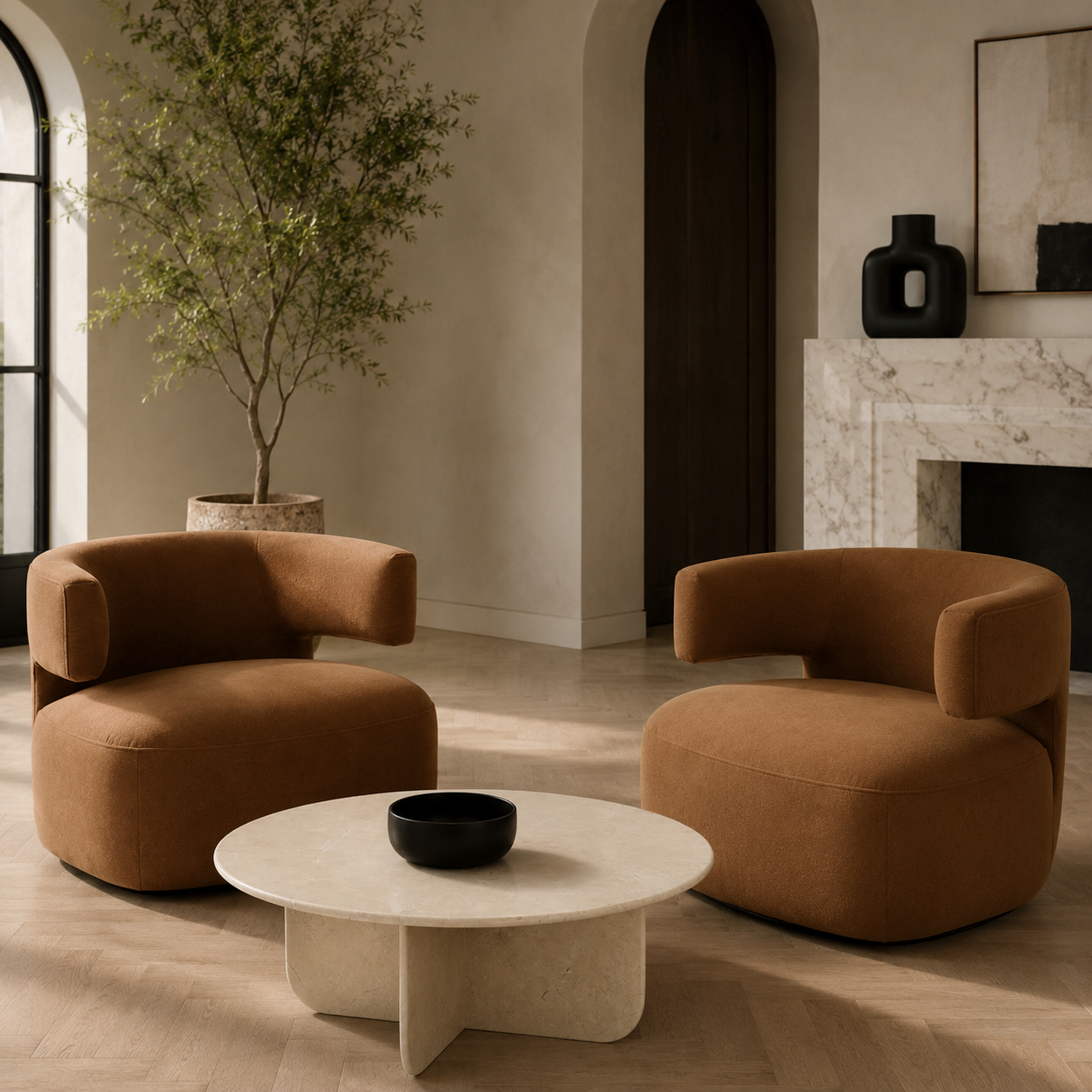 Champlain Swivel Lounge Chair - Tawny Matte Velvet