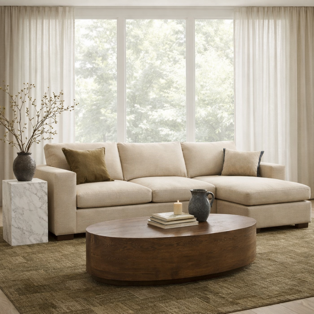 Charlestown 124" Chaise Sectional - Crypton® Nomad Custard