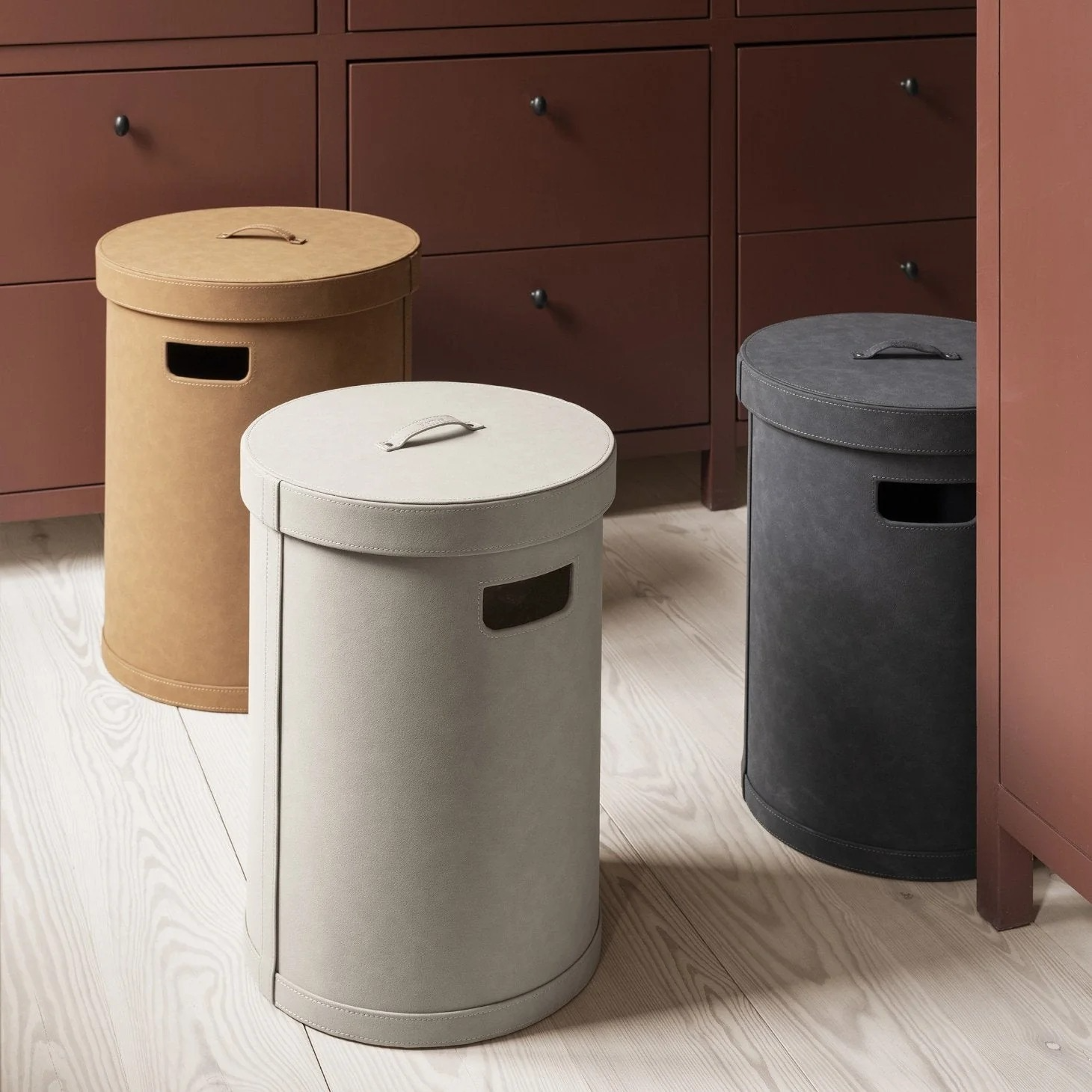 Faux Suede 50L Storage Basket W/Lid - Nomad Tan