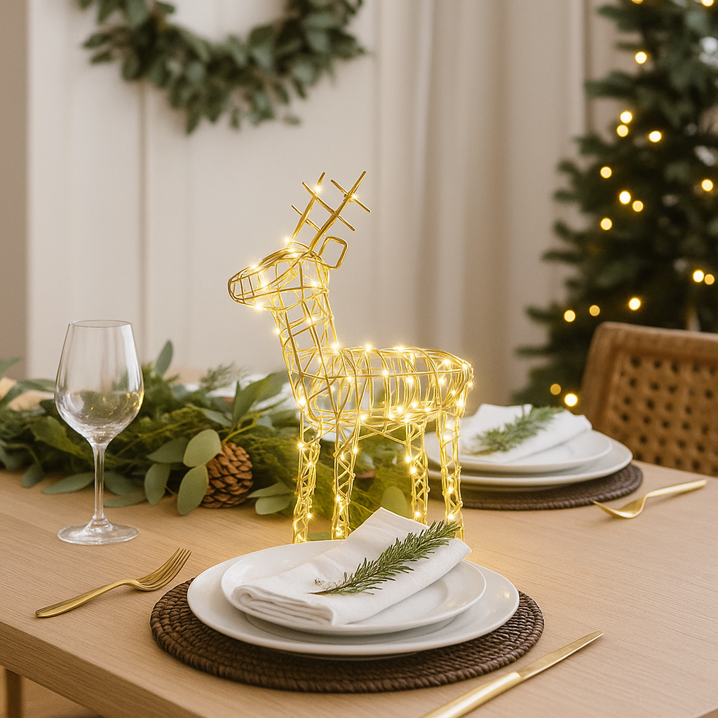 Gold Wire Reindeer Indoor Table Light