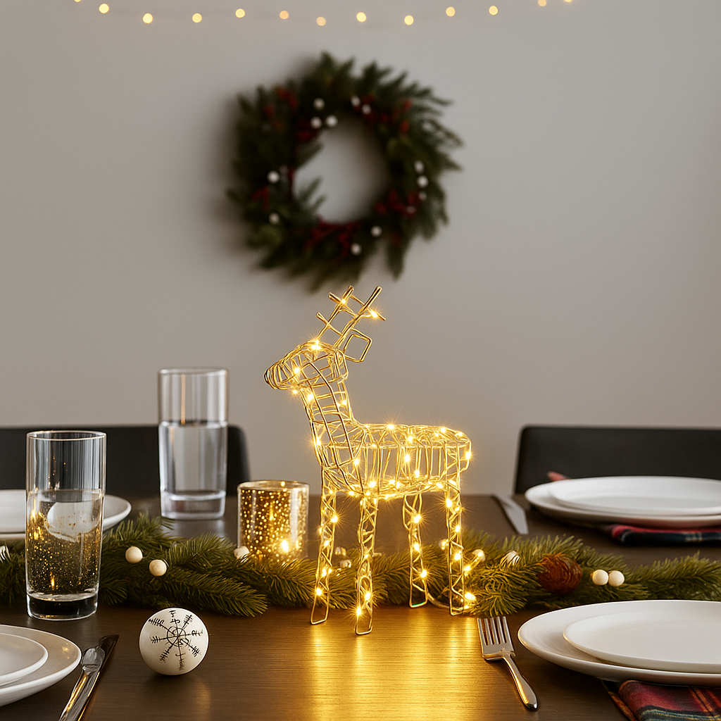 Gold Wire Reindeer Indoor Table Light