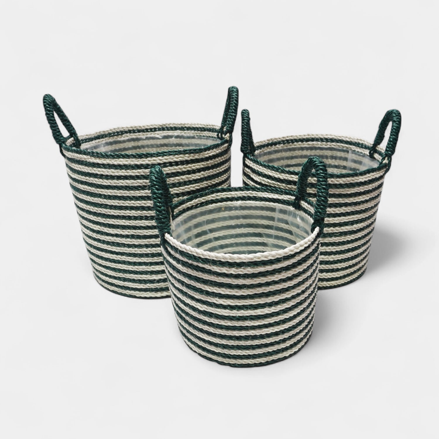 Pinstripe Storage Basket w/ Handles - Green/White