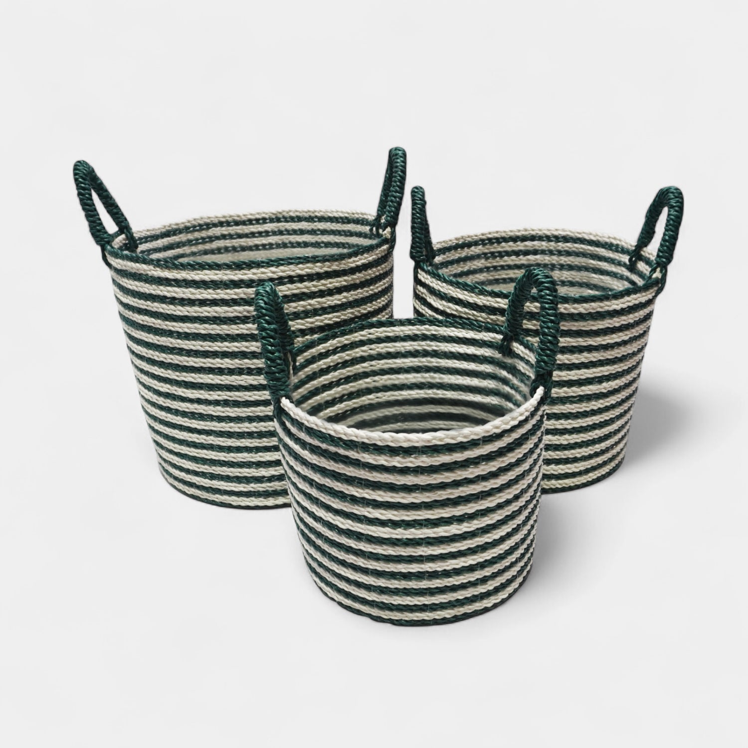 Pinstripe Storage Basket w/ Handles - Green/White