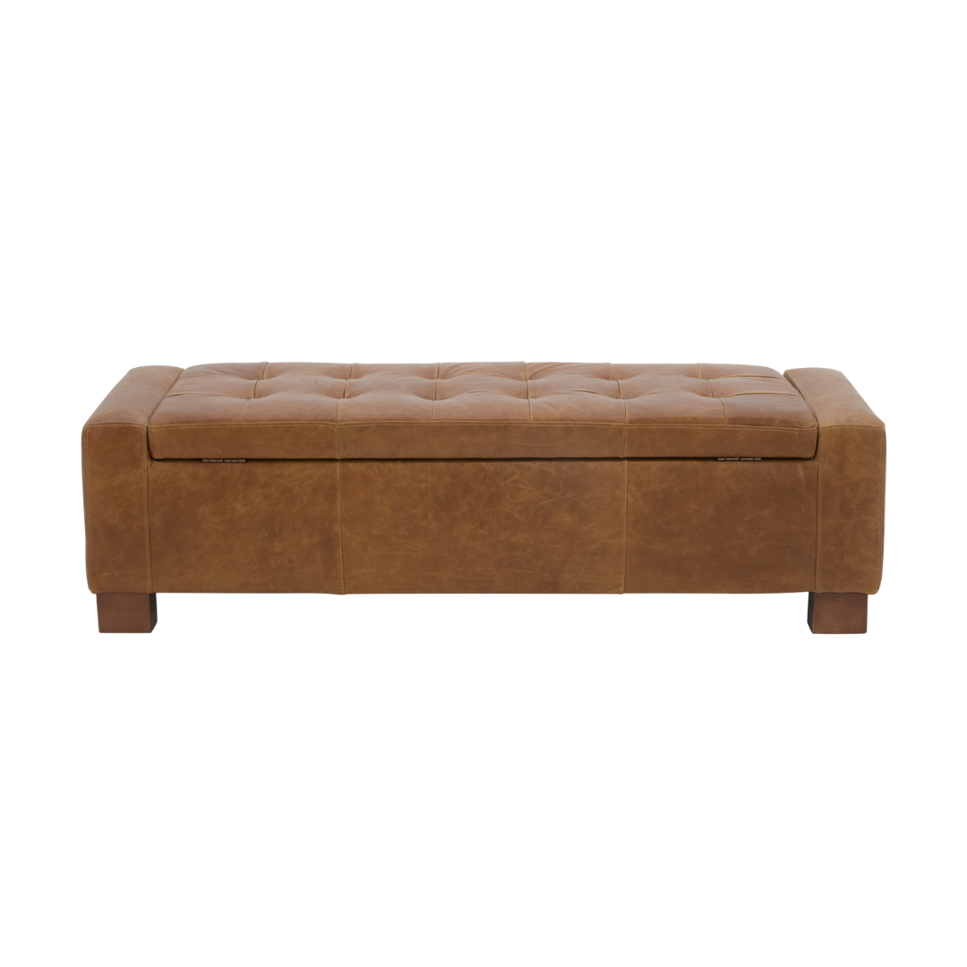 Dawson Tufted Storage Bench - Concord Mink Leather