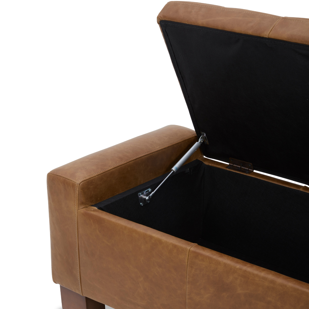 Dawson Tufted Storage Bench - Concord Mink Leather
