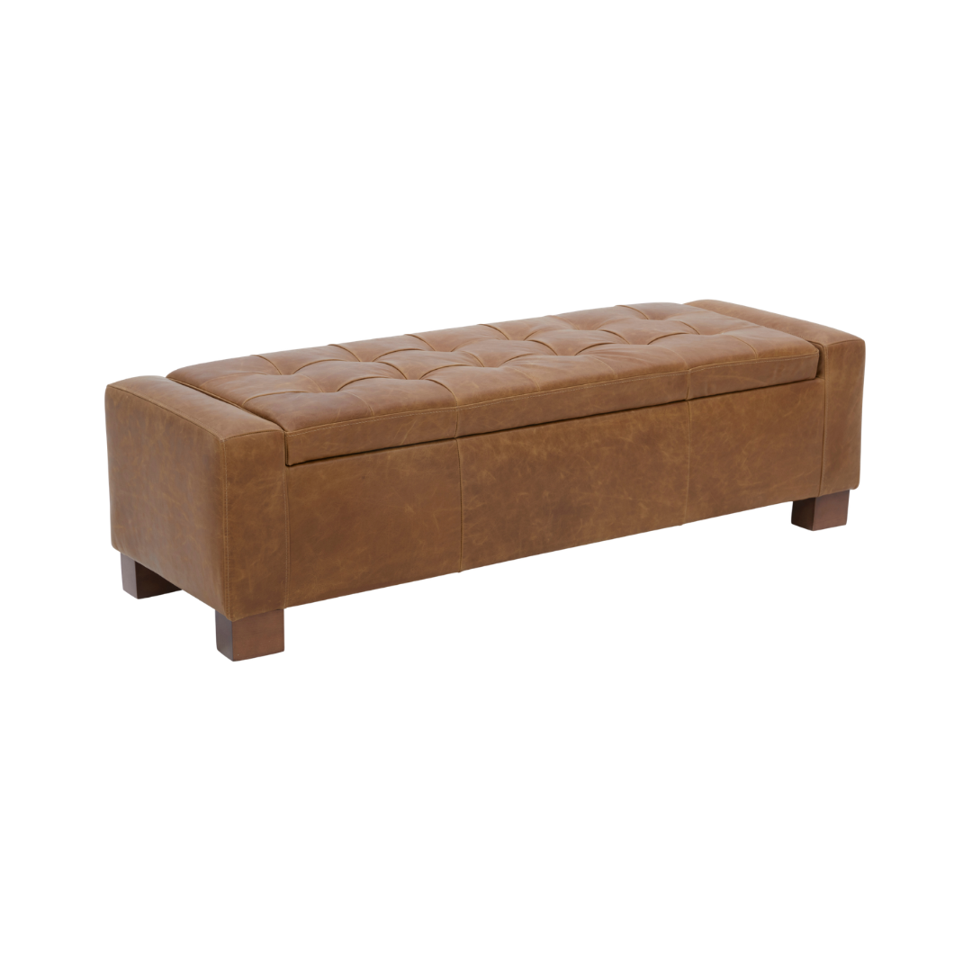Dawson Tufted Storage Bench - Concord Mink Leather