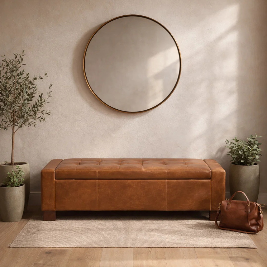 Dawson Tufted Storage Bench - Concord Mink Leather