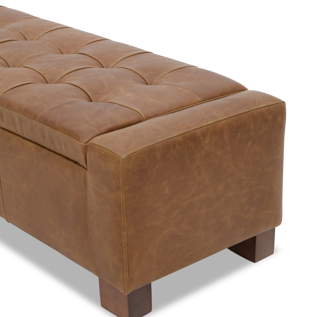 Dawson Tufted Storage Bench - Concord Mink Leather