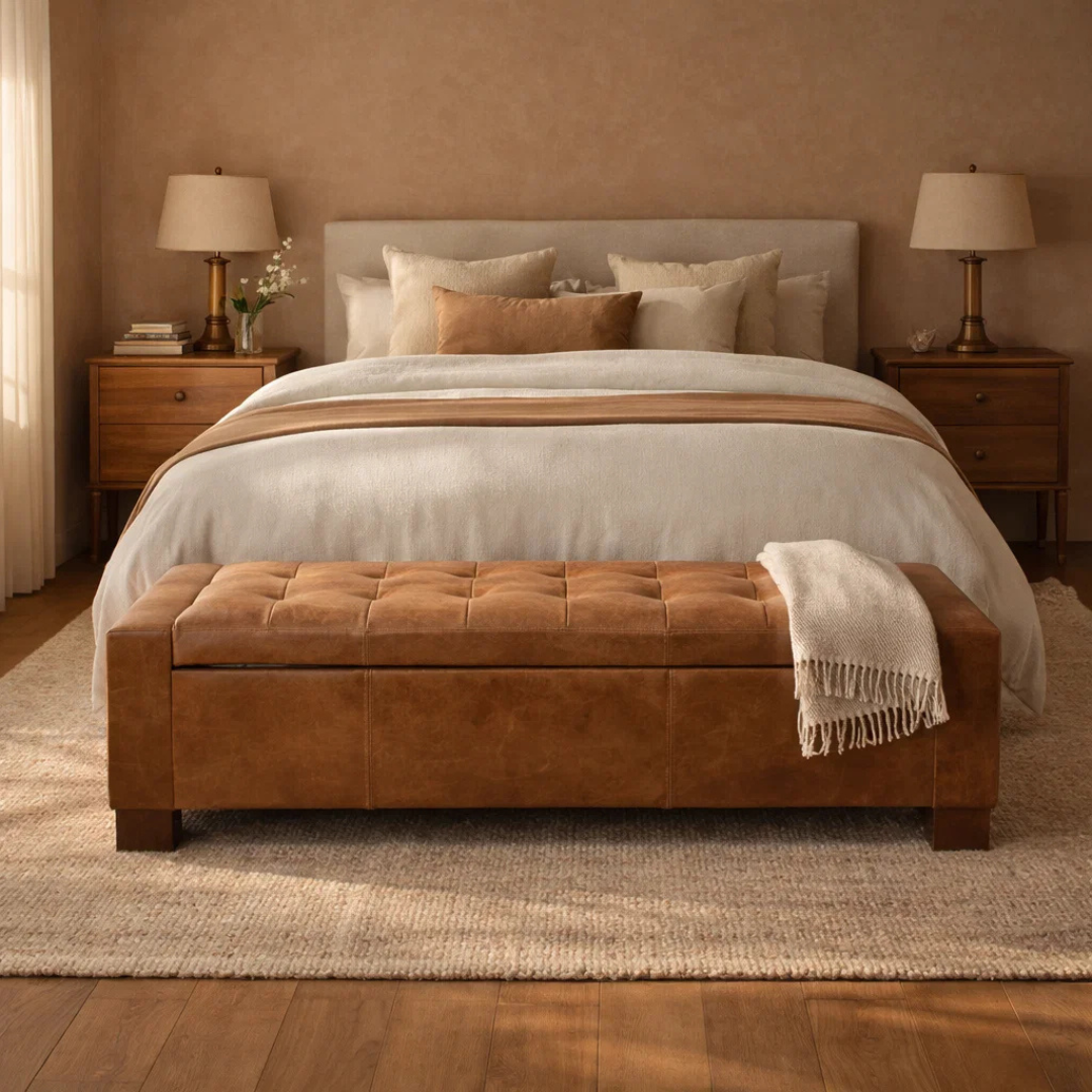 Dawson Tufted Storage Bench - Concord Mink Leather