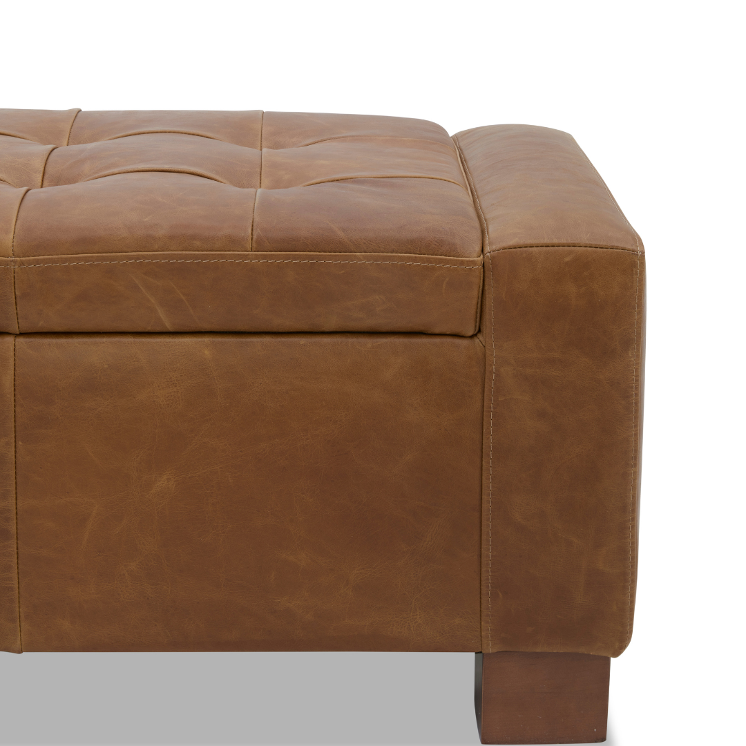 Dawson Tufted Storage Bench - Concord Mink Leather