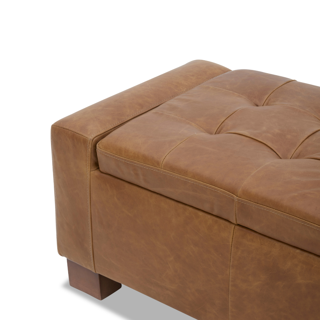 Dawson Tufted Storage Bench - Concord Mink Leather