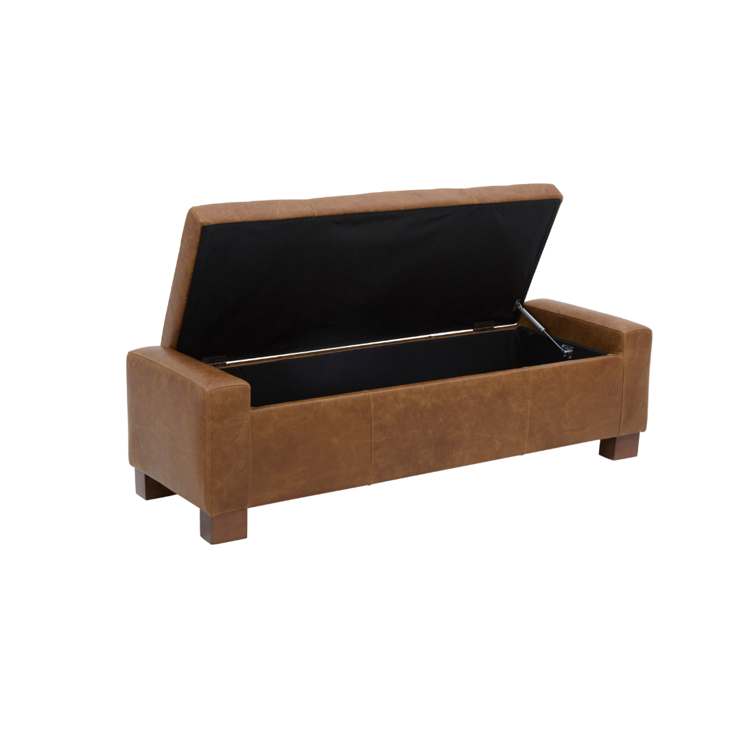 Dawson Tufted Storage Bench - Concord Mink Leather