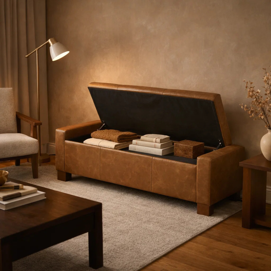 Dawson Tufted Storage Bench - Concord Mink Leather