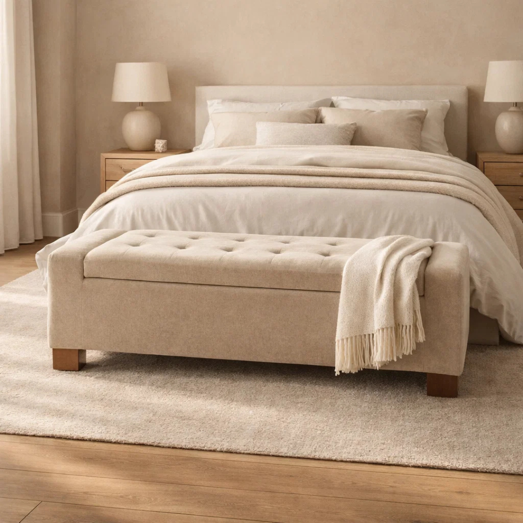 Dawson Tufted Storage Bench - Sand Matte Velvet