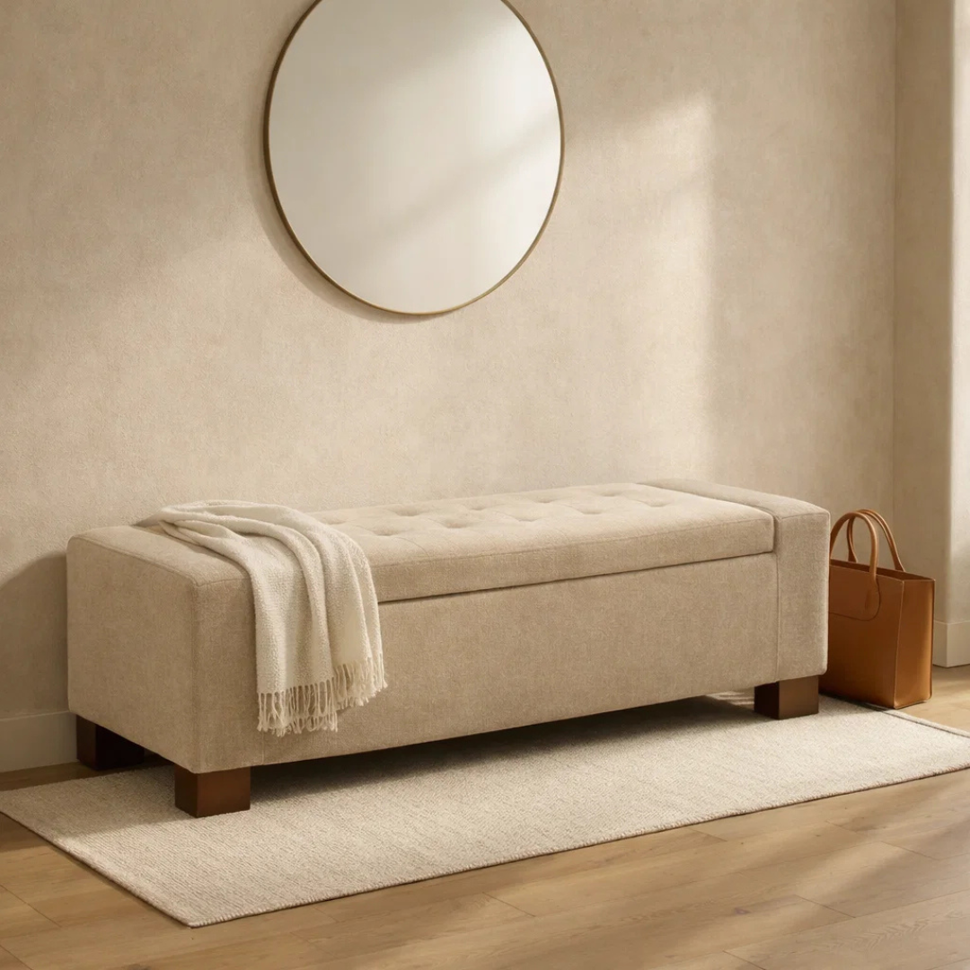 Dawson Tufted Storage Bench - Sand Matte Velvet