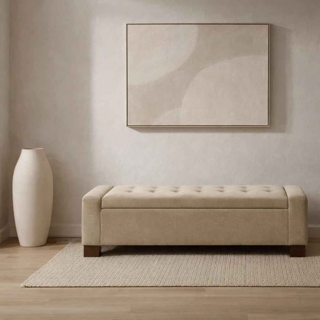 Dawson Tufted Storage Bench - Sand Matte Velvet