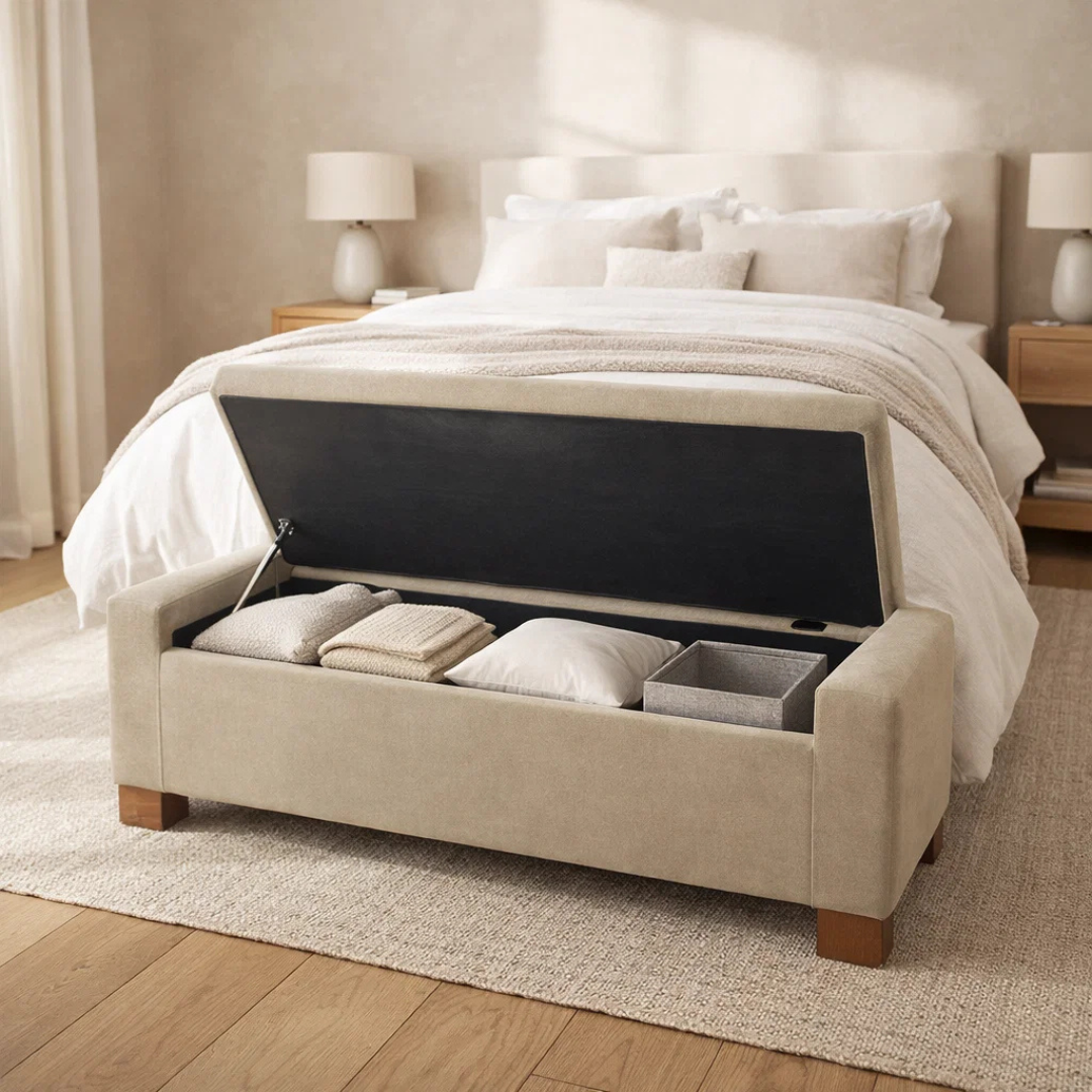 Dawson Tufted Storage Bench - Sand Matte Velvet