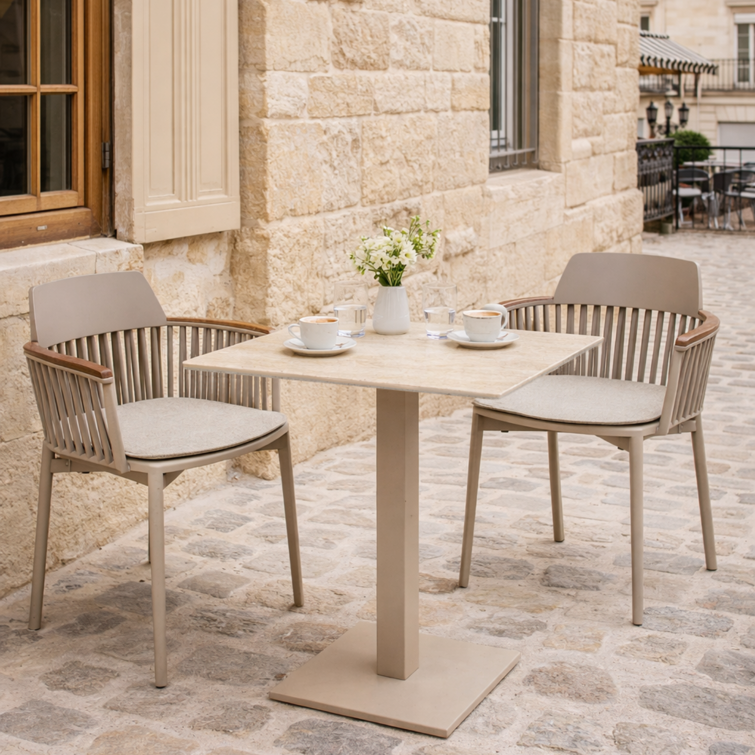 Studio 35" Ceramic Dining Table - Stone Taupe/Travertine